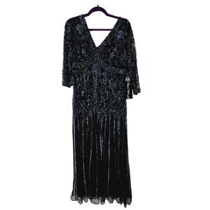 Pisarro Nights Womens Formal Dress Eggplant Size 10 Rayon Beaded 3/4 Sleeve